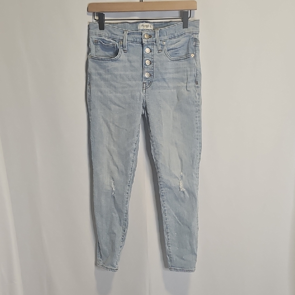 Madewell 10" High-Rise Skinny Jeans 26 Light Wash Distressed Button Fly